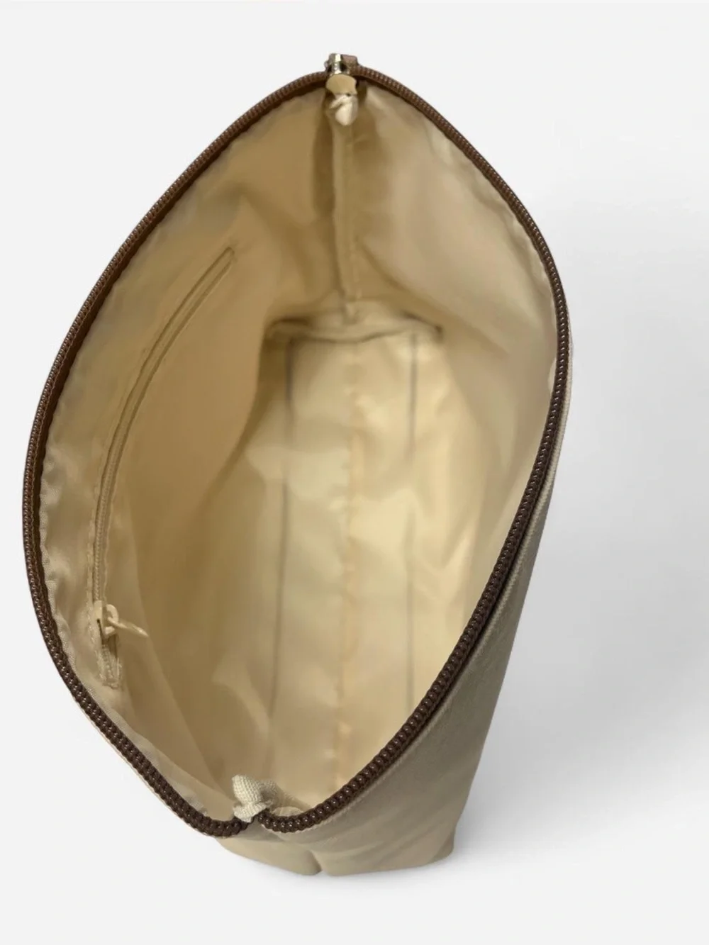 Everyday Cream Cosmetic Pouch with Brown Trim